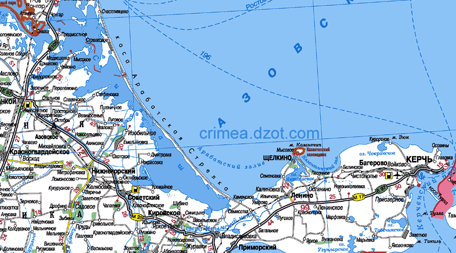 Карта автодорог Крыма - северо-восток