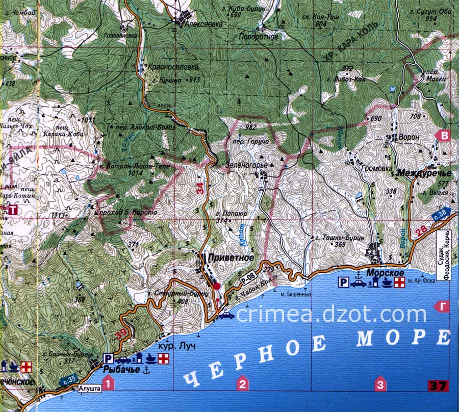 Карта Крыма - Южный берег - Рыбачье Морское