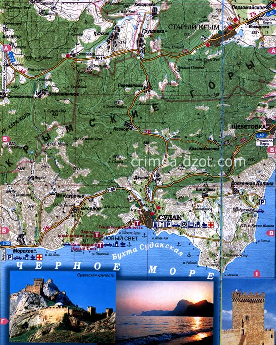 Карта Крыма - Восточный берег - Морское Новый Свет Судак Прибрежное